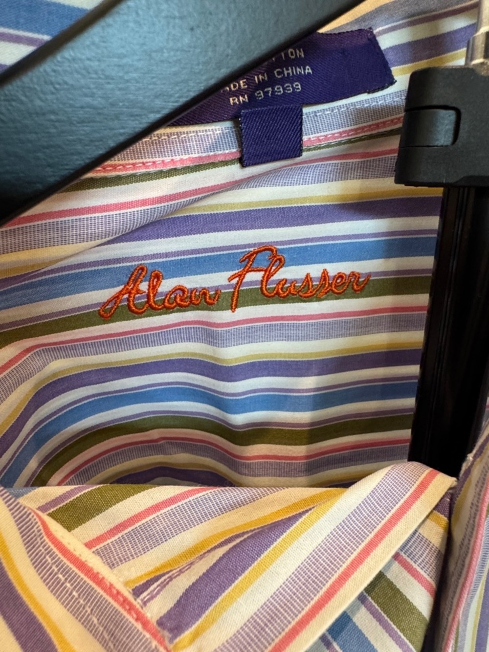 Alan Flusser Multicolor Vertical Stripe Dress Shirt — Blue, Green, Purple, Pink - Picture 2 of 5